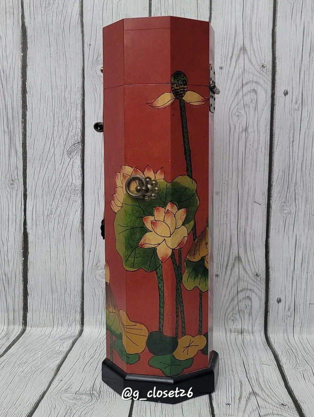 Vintage octagonal Asian Tower Box with Antique Brass Accent